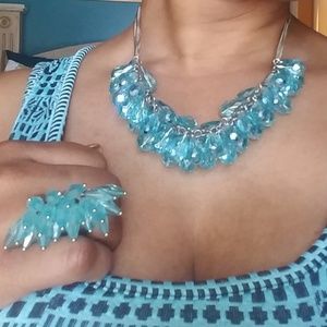 2 pc Aqua Necklace & Ring set